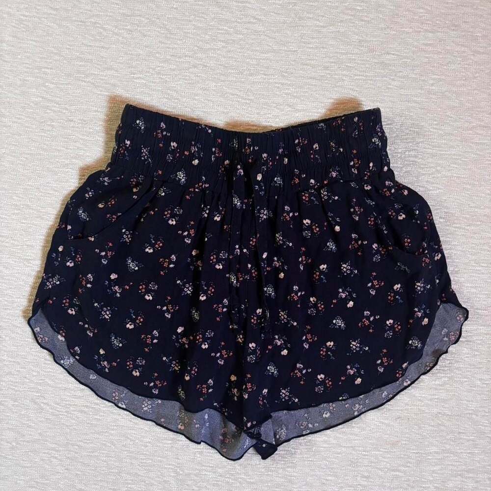Hollister Navy Floral Flowy Drawstring Shorts - Picture 1 of 4
